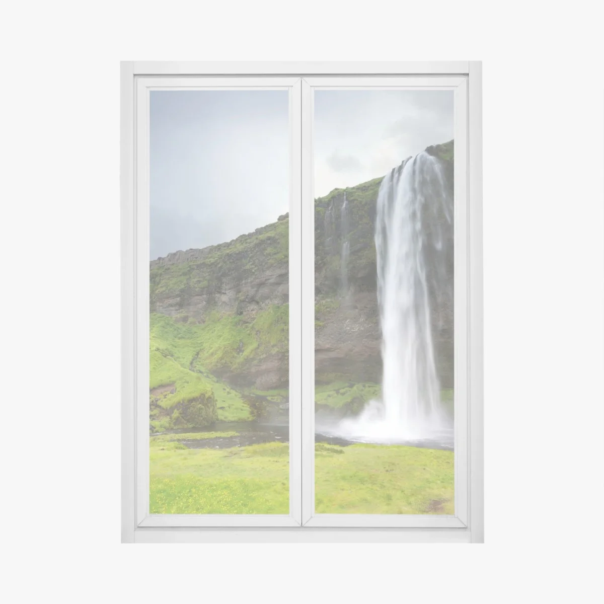 Fensteraufkleber dramatischer wasserfall bei Seljalandsfoss, Island – Wallnifity® Fensteraufkleber dramatischer wasserfall bei Seljalandsfoss, Island – Wallnifity®
