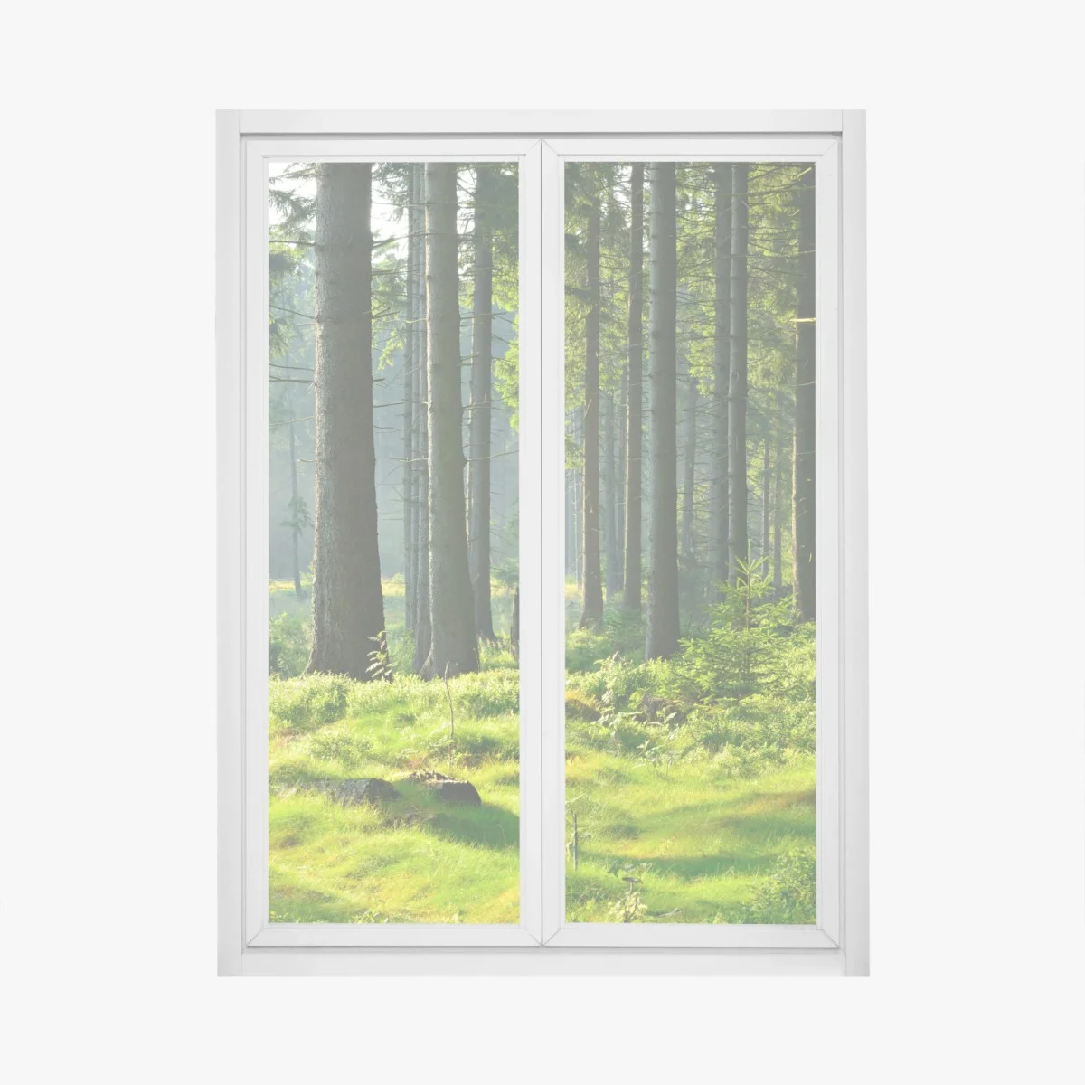 Fensteraufkleber sonnige grüne lichtung im wald – Wallnifity® Fensteraufkleber sonnige grüne lichtung im wald – Wallnifity®
