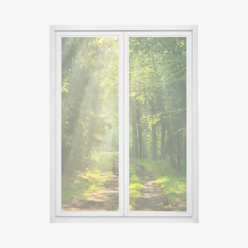 Fensteraufkleber sonnenbeschienener waldpfad – Wallnifity®