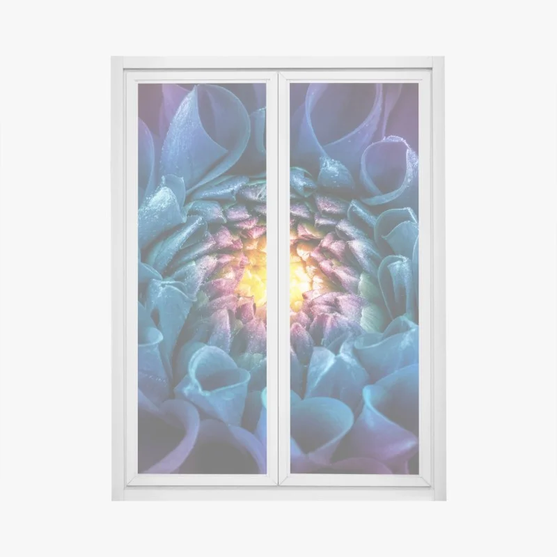 Fensteraufkleber leuchtende blaue chrysantheme nahaufnahme
