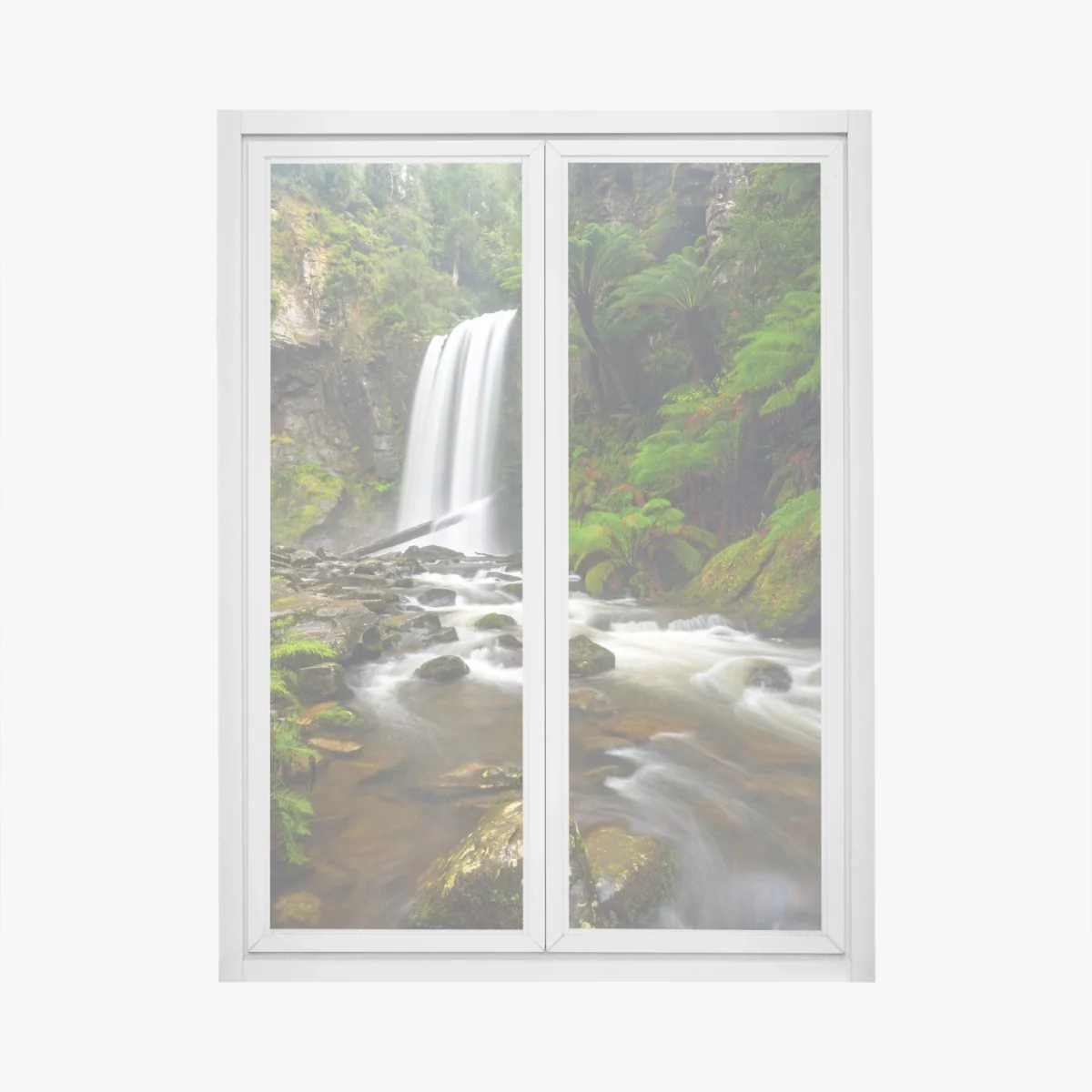 Fensteraufkleber üppiger wasserfall im farnwald – Wallnifity® Fensteraufkleber üppiger wasserfall im farnwald – Wallnifity®