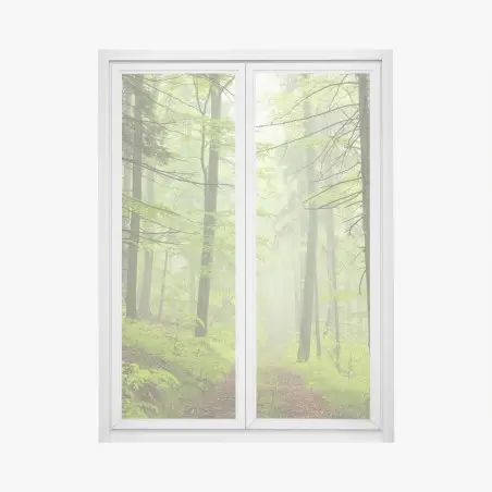 Fensteraufkleber nebliger grüner waldpfad – Wallnifity®
