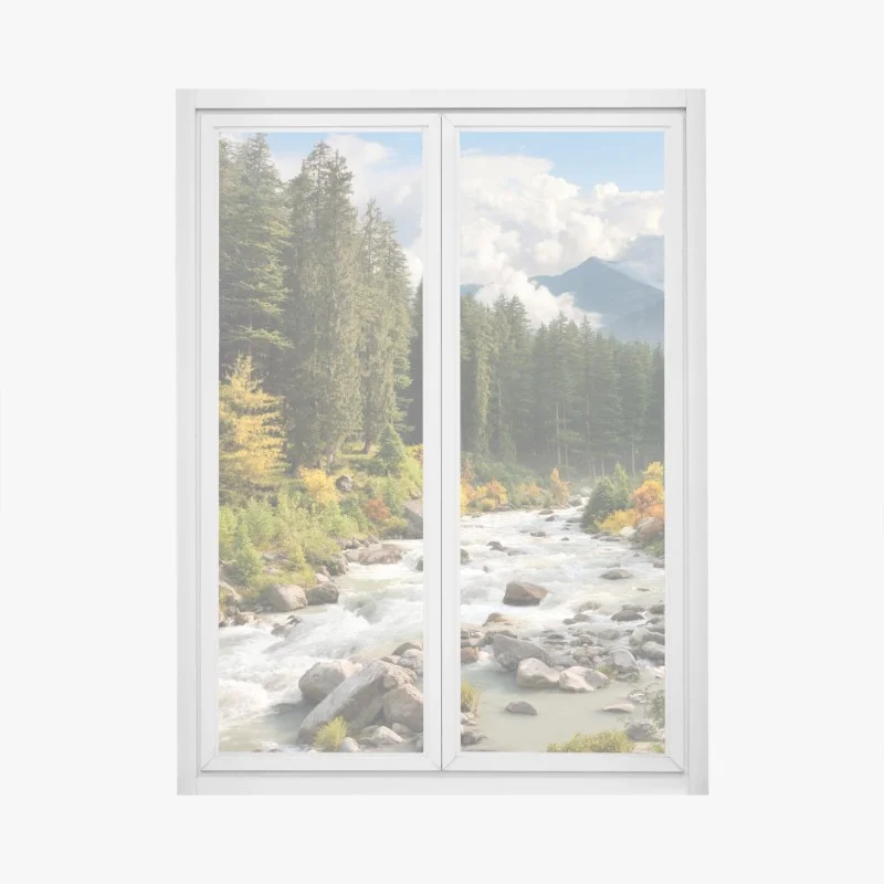 Fensteraufkleber herbstliche berglandschaft mit fluss