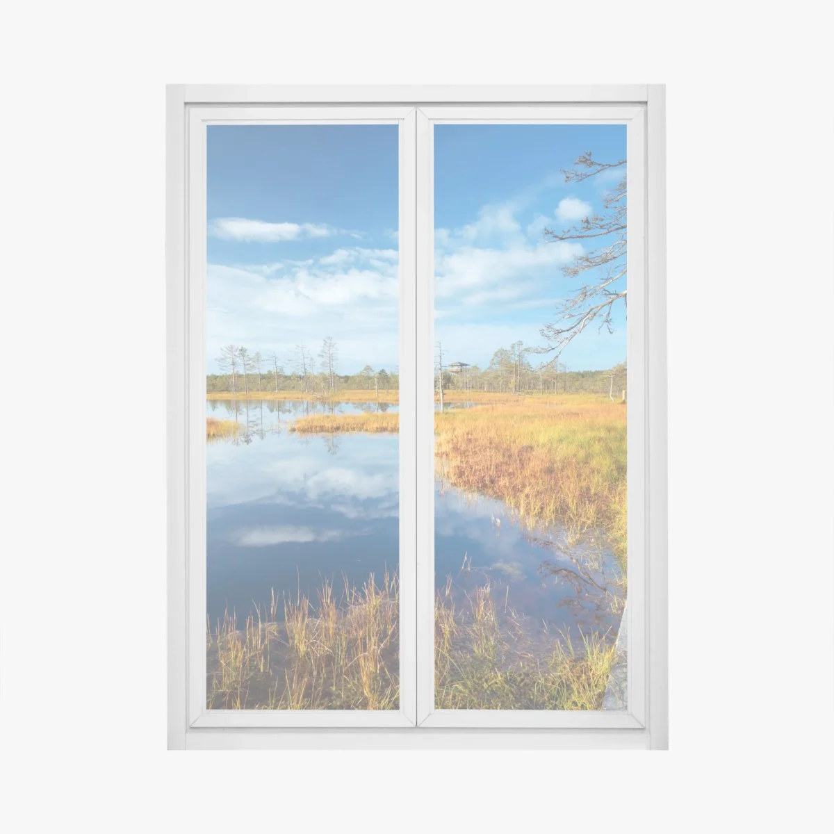 Fensteraufkleber herbststeg über ruhigem moor – Wallnifity® Fensteraufkleber herbststeg über ruhigem moor – Wallnifity®
