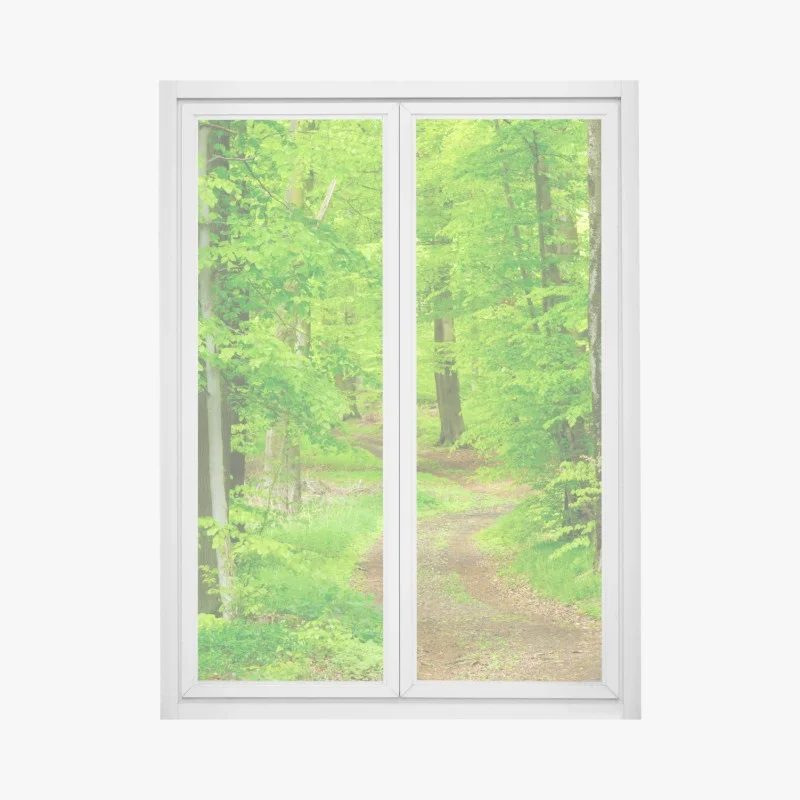 Fensteraufkleber ruhiger waldweg im frühling