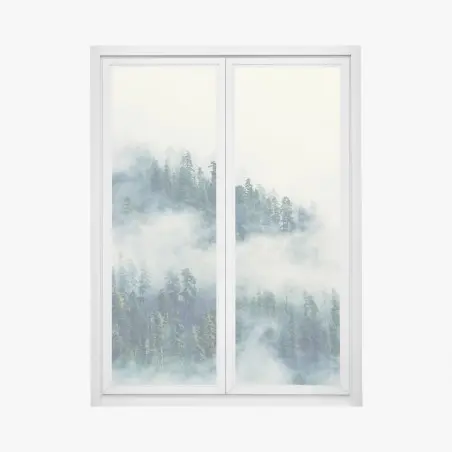 Fensteraufkleber nebliger nadelwald – Wallnifity®