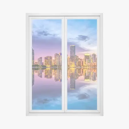 Fensteraufkleber Miami skyline gespiegelt in Biscayne Bay – Wallnifity®