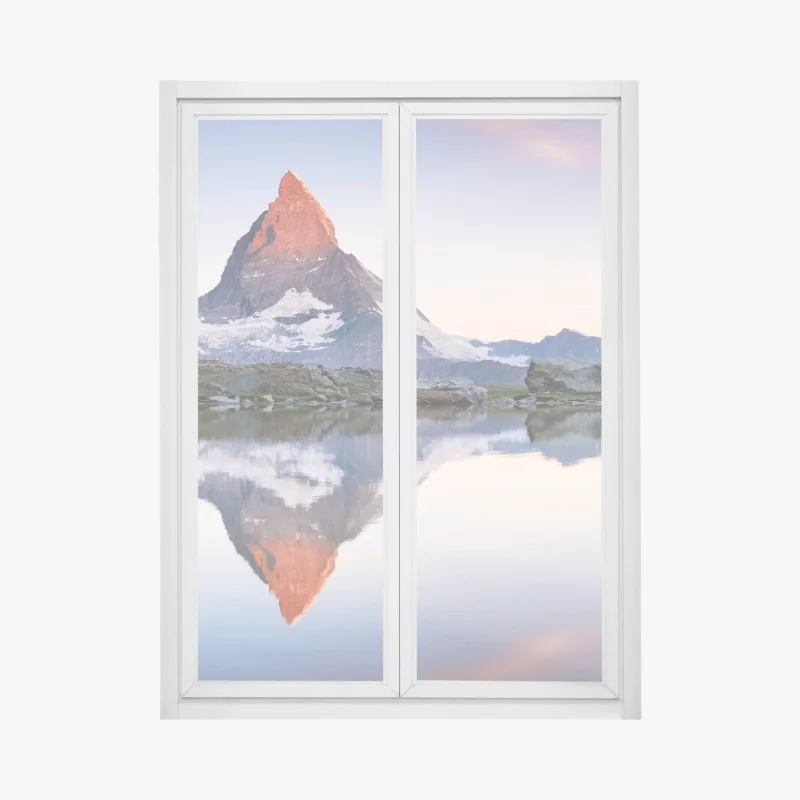 Fensteraufkleber Matterhorn bei sonnenaufgang über dem alpensee