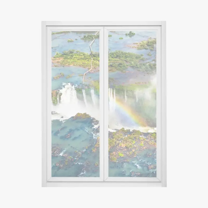 Fensteraufkleber luftaufnahme tropischer wasserfälle mit regenbogen