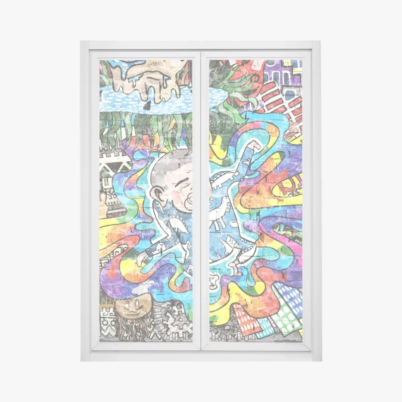 Fensteraufkleber buntes graffiti-mural mit träumendem kind