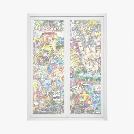 Fensteraufkleber farbenfrohes urbanes musikmural – Wallnifity®