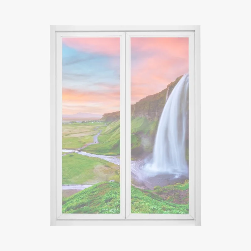 Fensteraufkleber wasserfall Seljalandsfoss bei sonnenuntergang