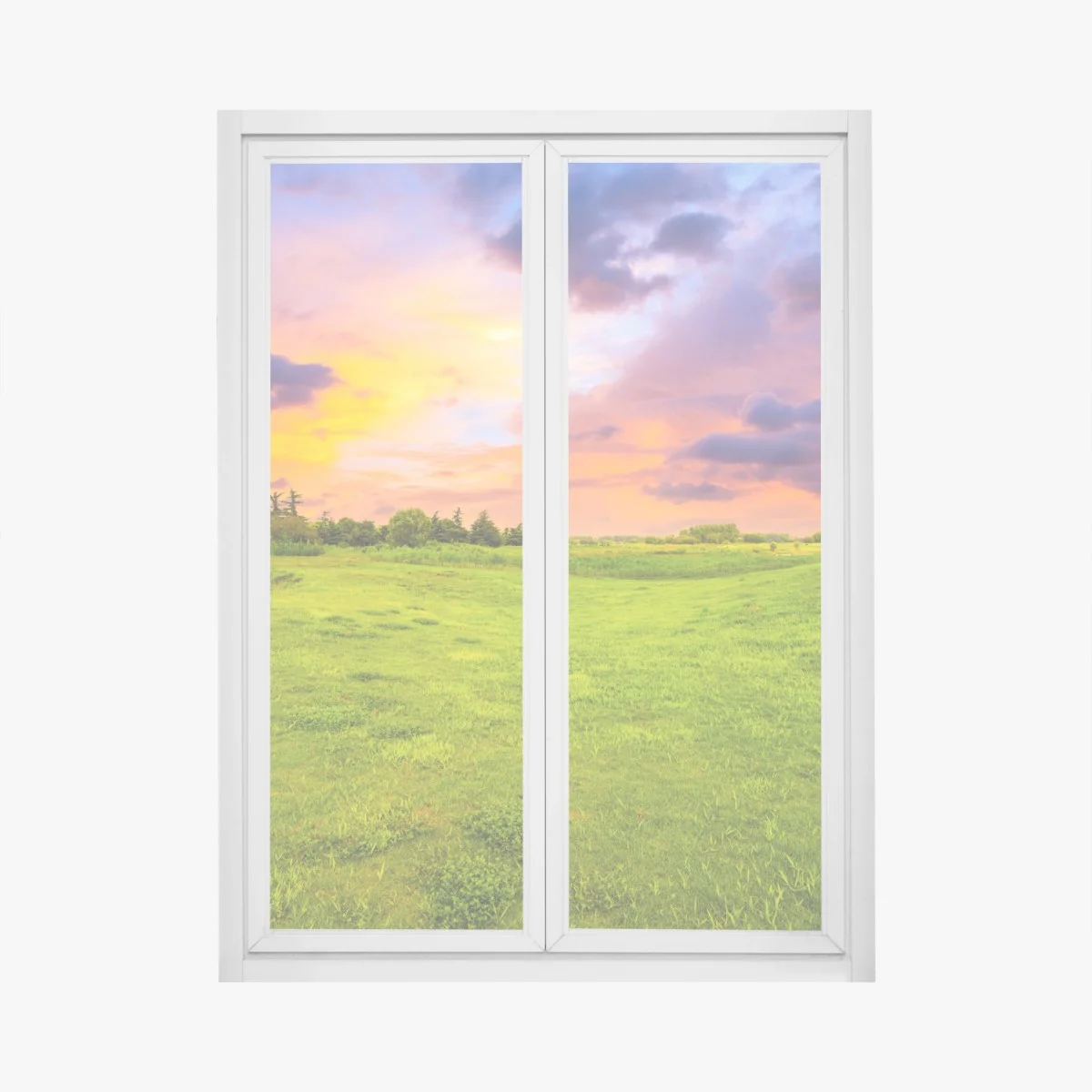 Fensteraufkleber sonnenuntergang über grüner wiese – Wallnifity® Fensteraufkleber sonnenuntergang über grüner wiese – Wallnifity®