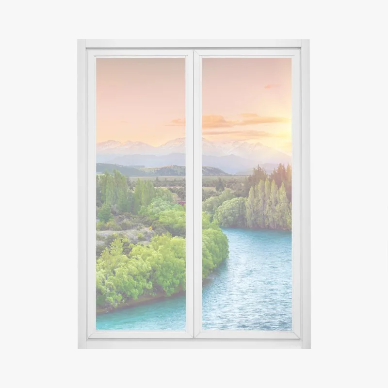 Fensteraufkleber sonnenuntergang über dem Clutha River und den Südalpen