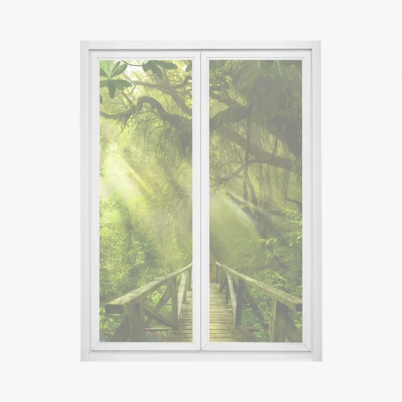 Fensteraufkleber sonnenbeschienener waldweg