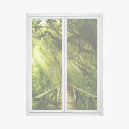 Fensteraufkleber sonnenbeschienener waldweg – Wallnifity®