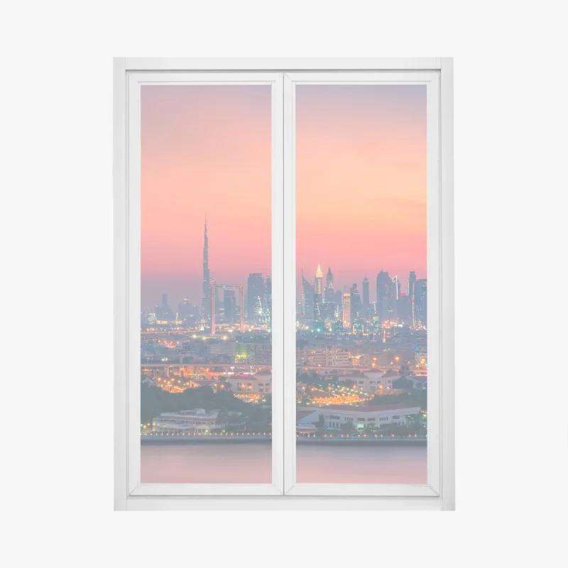 Fensteraufkleber Dubai skyline bei sonnenuntergang