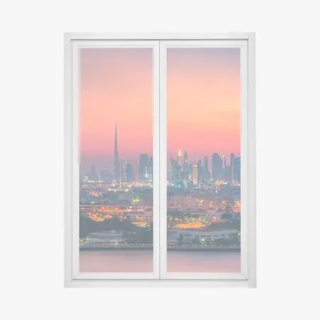 Fensteraufkleber Dubai skyline bei sonnenuntergang – Wallnifity®