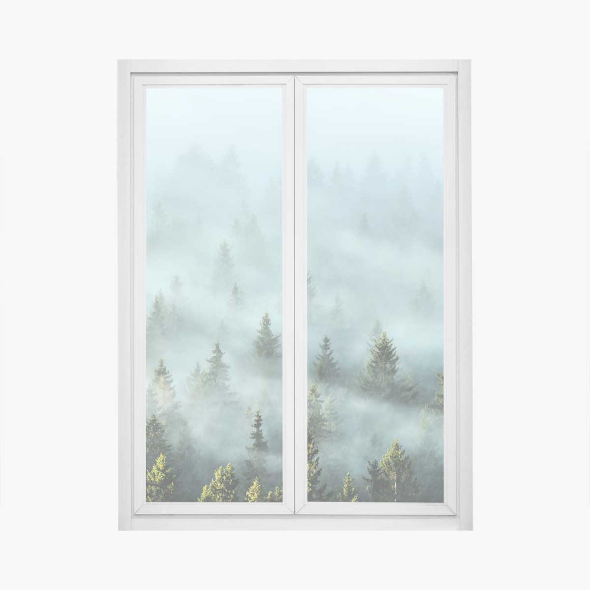 Fensteraufkleber nebliger fichtenwald am morgen – Wallnifity®