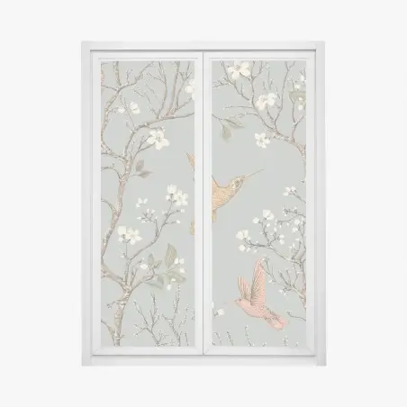 Fensteraufkleber vintage-muster mit kolibris und blüten – Wallnifity®