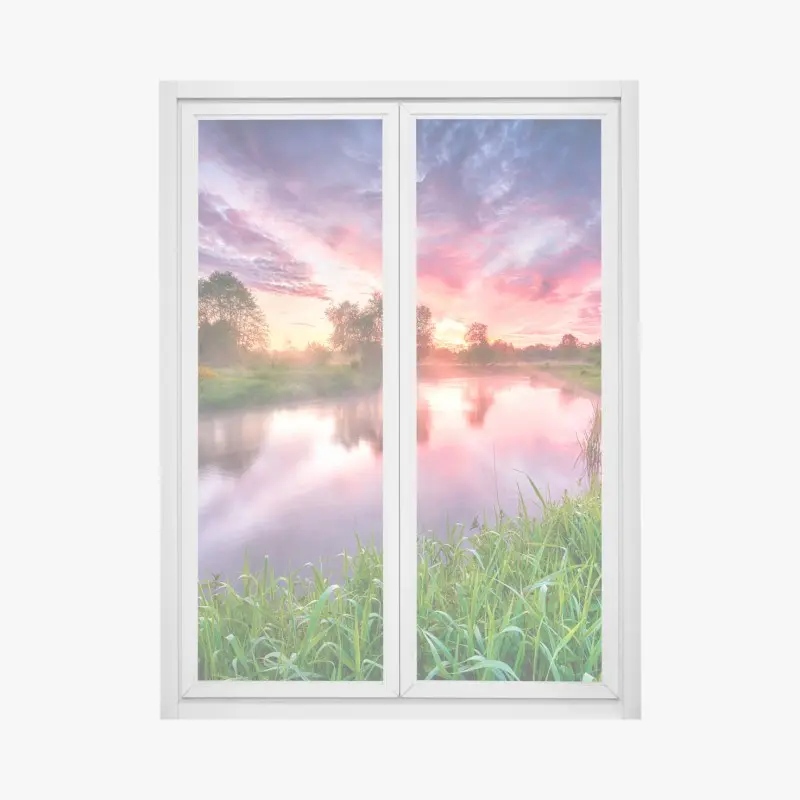 Fensteraufkleber ruhiger sommer sonnenaufgang am flussufer