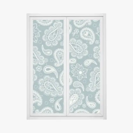 Fensteraufkleber türkis paisley muster mit blumendetails – Wallnifity®