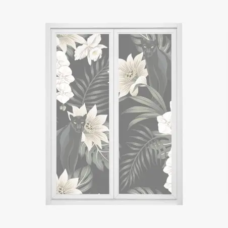 Fensteraufkleber botanisches muster mit schwarzem panther – Wallnifity®
