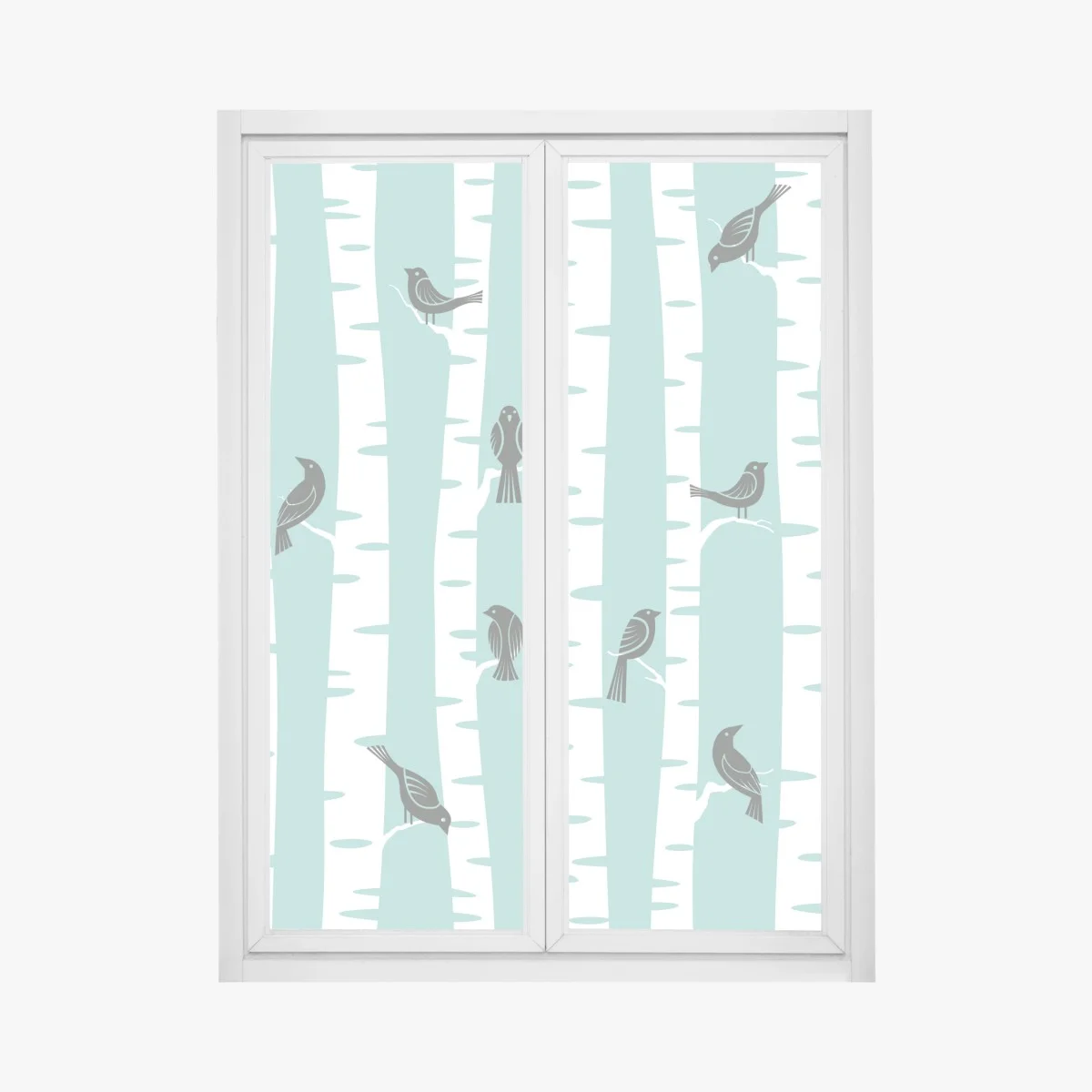 Fensteraufkleber türkis birkenwald mit vögeln – Wallnifity® Fensteraufkleber türkis birkenwald mit vögeln – Wallnifity®