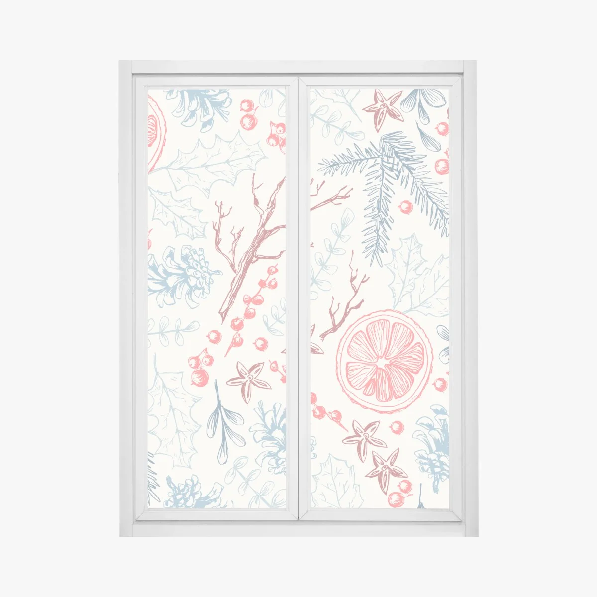 Fensteraufkleber handgezeichnetes winterliches botanisches muster – Wallnifity® Fensteraufkleber handgezeichnetes winterliches botanisches muster – Wallnifity®
