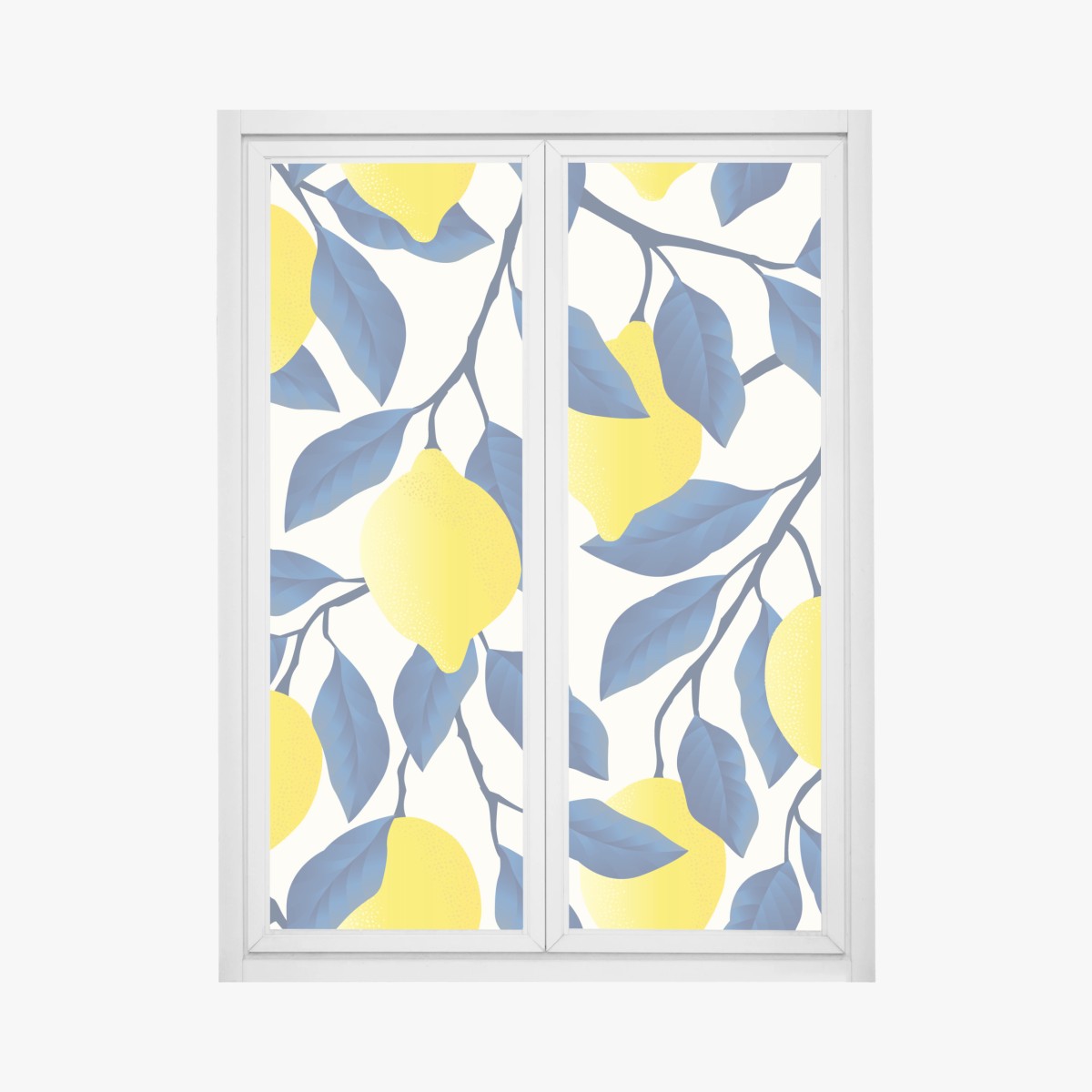 Fensteraufkleber lebhaftes zitronenmuster mit blauen blättern – Wallnifity®