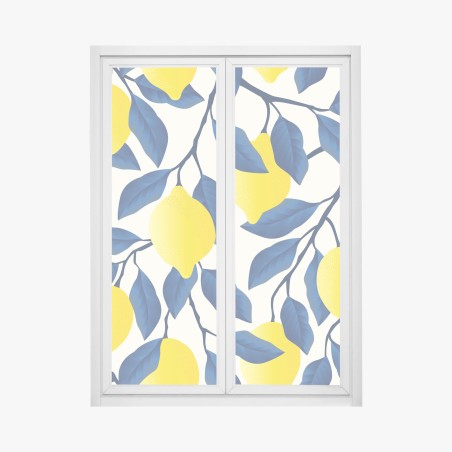 Fensteraufkleber lebhaftes zitronenmuster mit blauen blättern – Wallnifity®