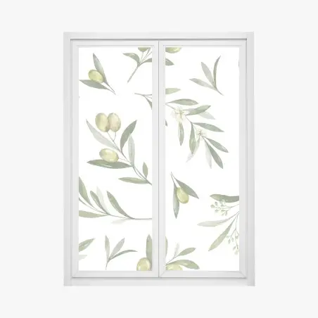 Fensteraufkleber aquarell olivenzweige muster – Wallnifity®