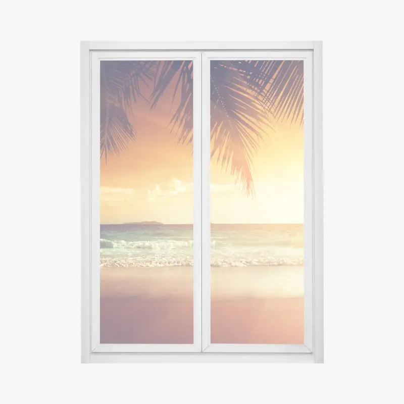 Fensteraufkleber strand bei sonnenuntergang in der Karibik
