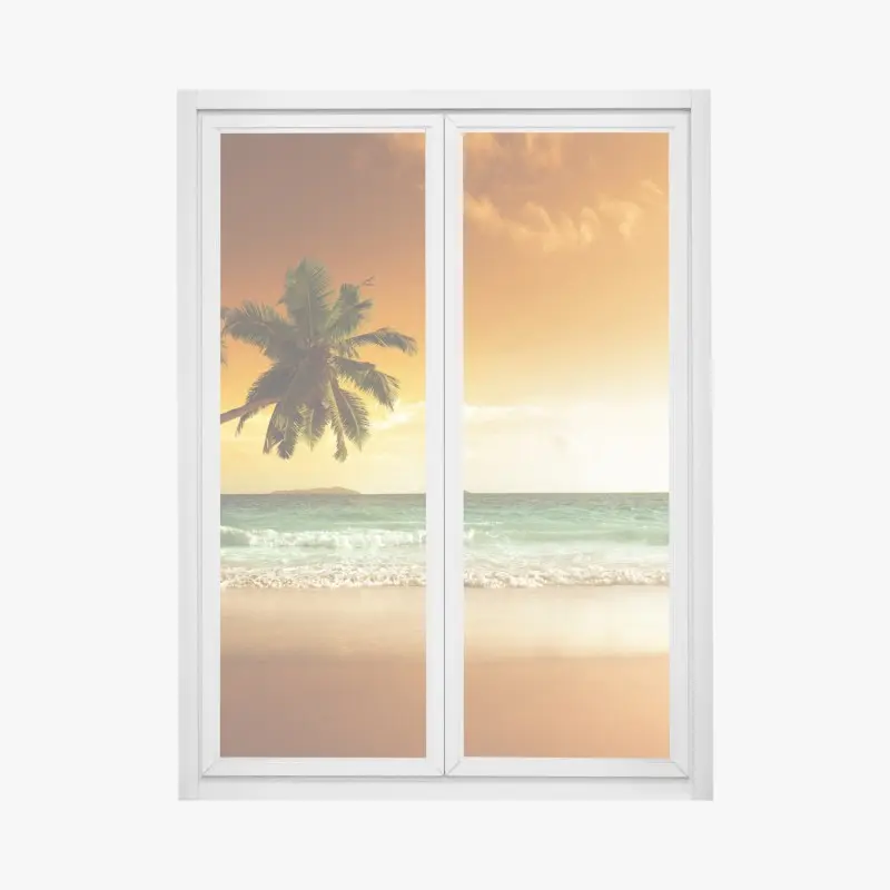 Fensteraufkleber karibischer sonnenuntergang am strand mit palmen