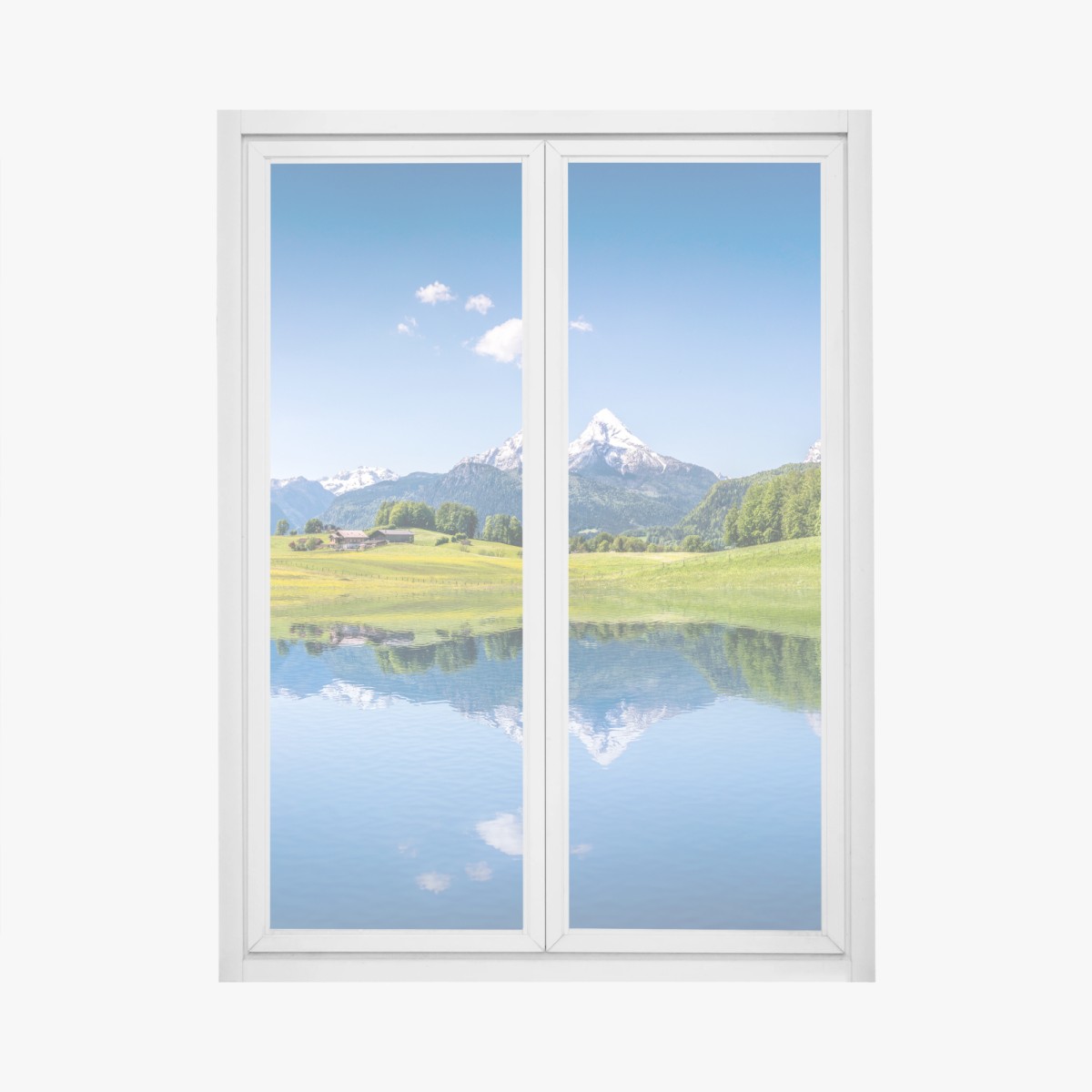 Fensteraufkleber alpenpanorama mit spiegelung im see – Wallnifity®