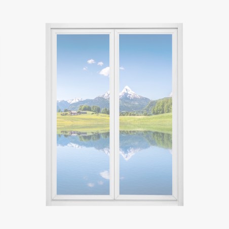 Fensteraufkleber alpenpanorama mit spiegelung im see – Wallnifity®