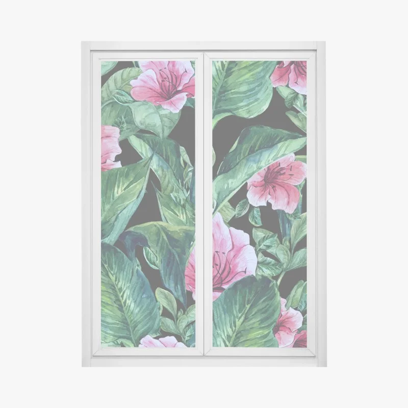Fensteraufkleber rosa aquarellblumen auf schwarzem hintergrund