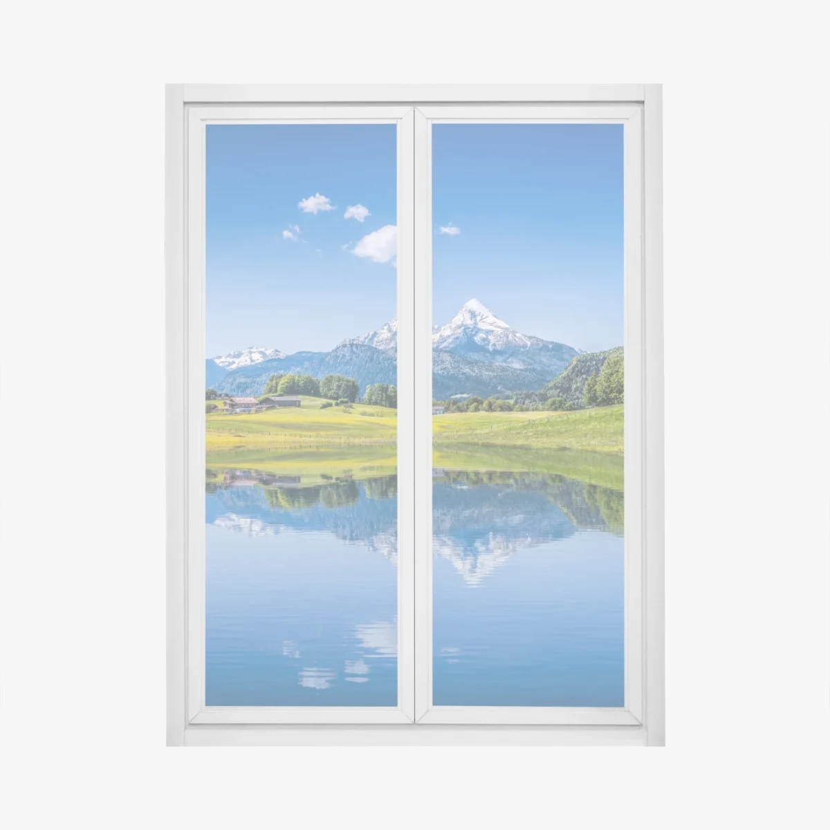 Fensteraufkleber alpine spiegelung: ruhige berglandschaft – Wallnifity® Fensteraufkleber alpine spiegelung: ruhige berglandschaft – Wallnifity®