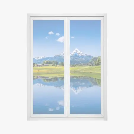 Fensteraufkleber alpine spiegelung: ruhige berglandschaft – Wallnifity®