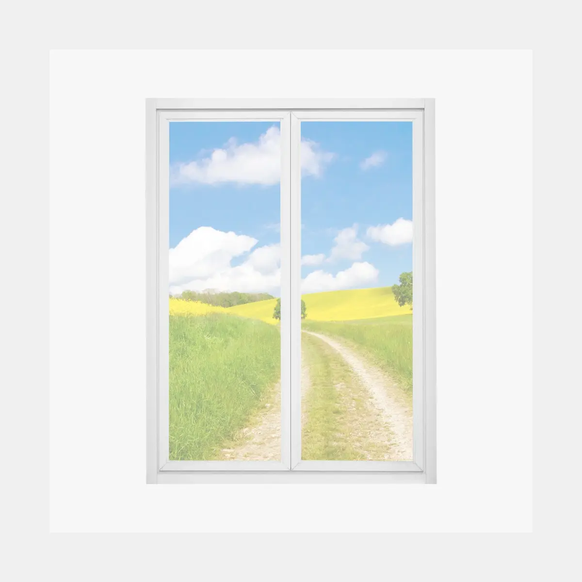 Fensteraufkleber sonniger landeweg durch gelbe felder – Wallnifity®