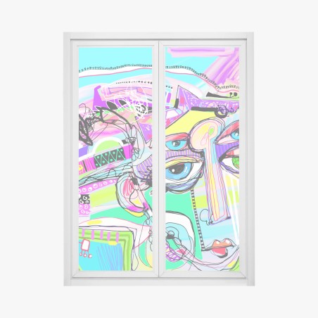 Fensteraufkleber buntes abstraktes gesichtsporträt – Wallnifity®