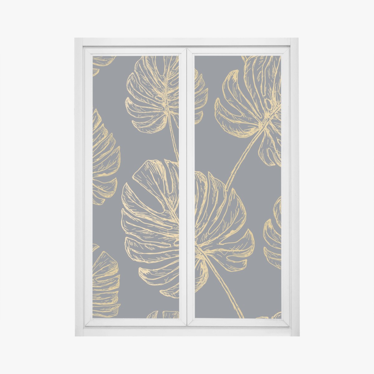 Fensteraufkleber goldene monstera-blätter auf dunklem hintergrund – Wallnifity®