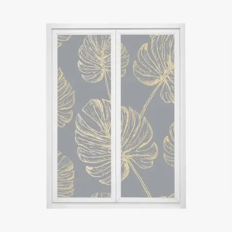 Fensteraufkleber goldene monstera-blätter auf dunklem hintergrund – Wallnifity®