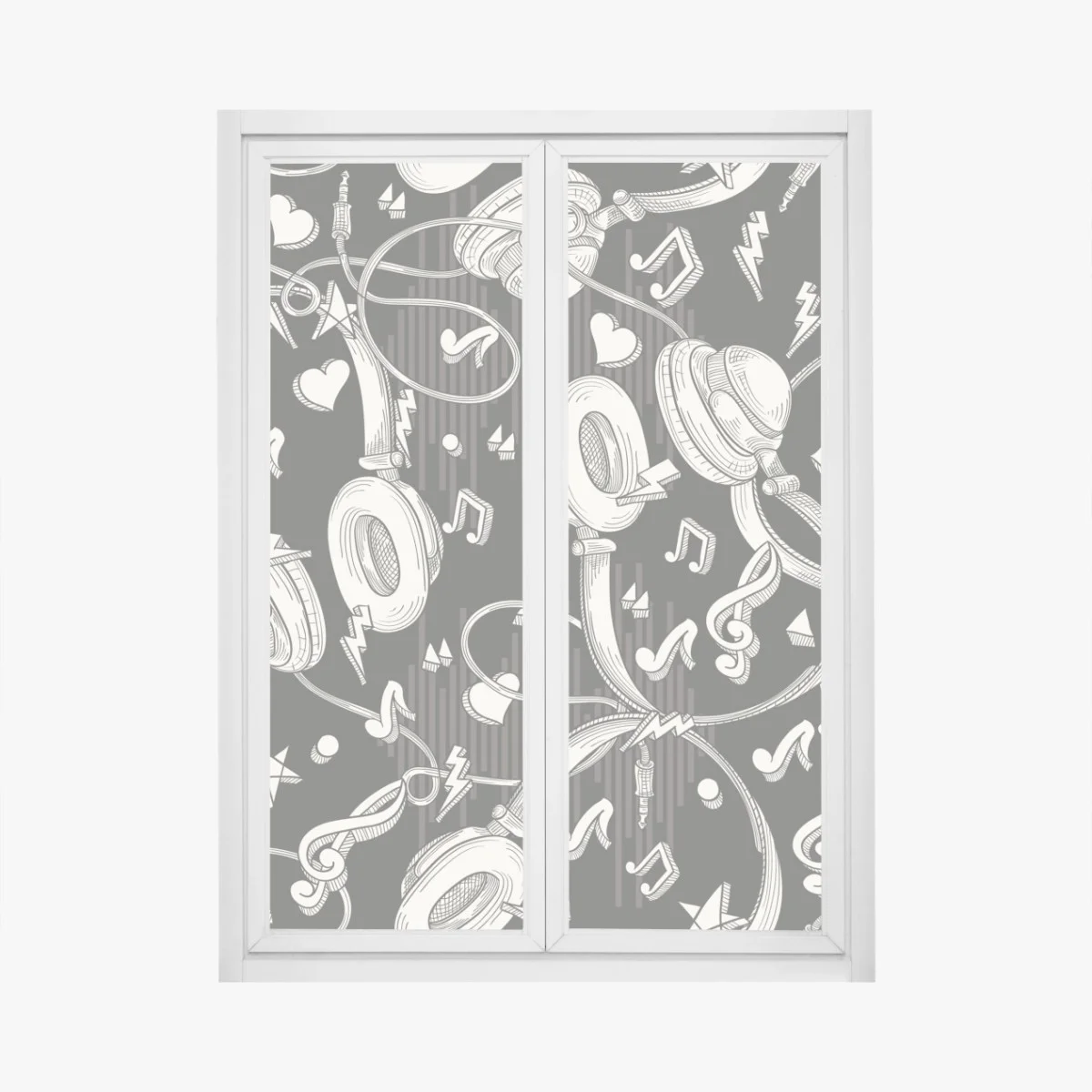 Fensteraufkleber monochromatisches muster mit kopfhörern und noten – Wallnifity® Fensteraufkleber monochromatisches muster mit kopfhörern und noten – Wallnifity®