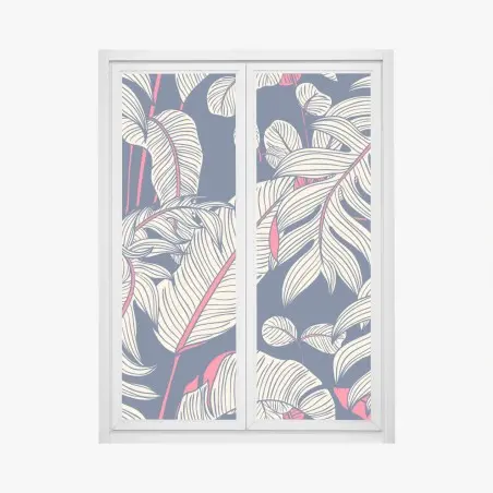 Fensteraufkleber marineblaues tropisches blattmuster – Wallnifity®