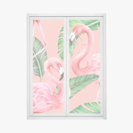 Fensteraufkleber rosa flamingo muster mit tropischen blättern – Wallnifity®