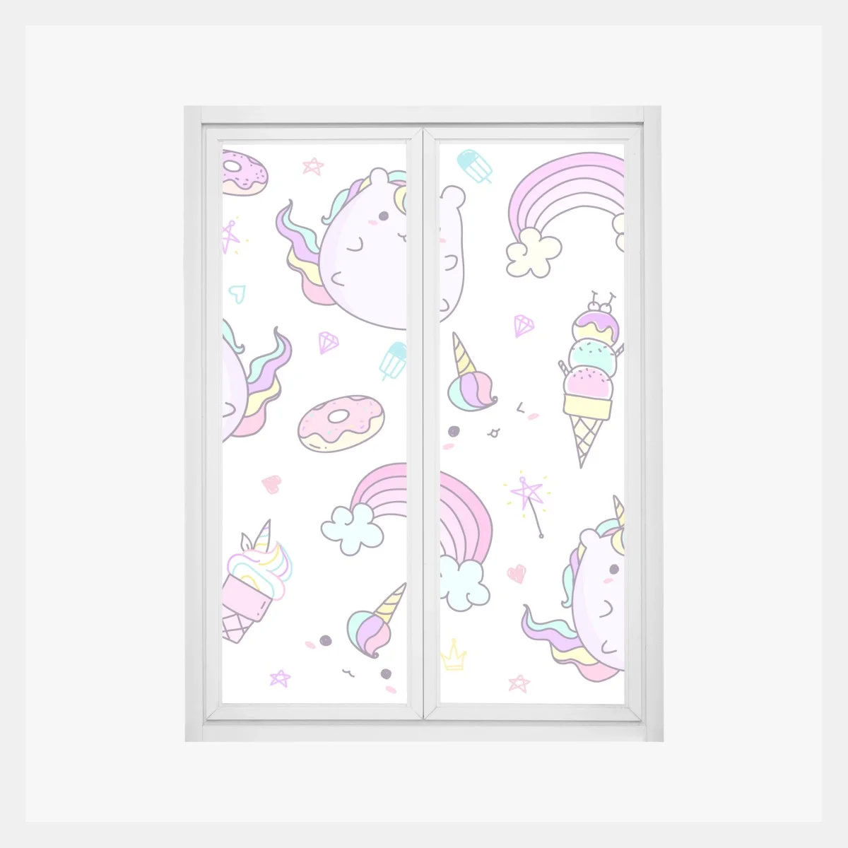 Fensteraufkleber verspieltes pastell-einhorn-katzenmuster – Wallnifity® Fensteraufkleber verspieltes pastell-einhorn-katzenmuster – Wallnifity®