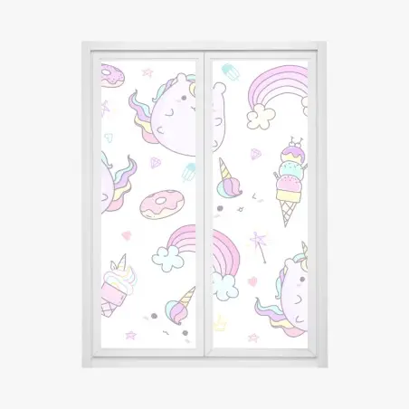 Fensteraufkleber verspieltes pastell-einhorn-katzenmuster – Wallnifity®