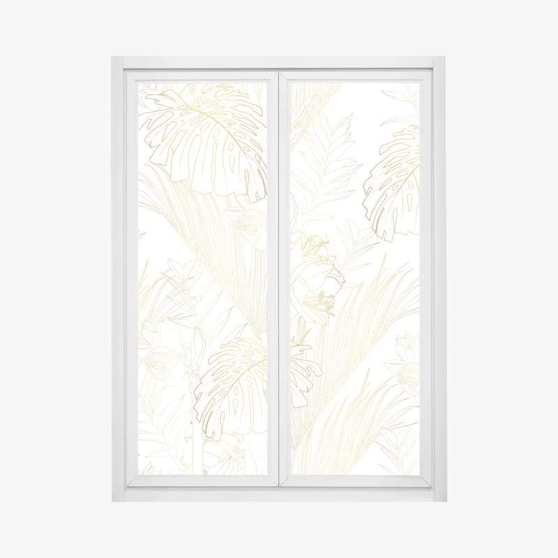 Fensteraufkleber goldenes tropisches blattmuster – Wallnifity®