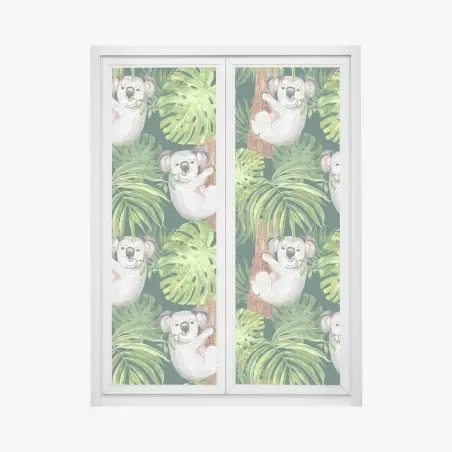 Fensteraufkleber niedliches aquarell-koala-muster mit tropischen blättern – Wallnifity®
